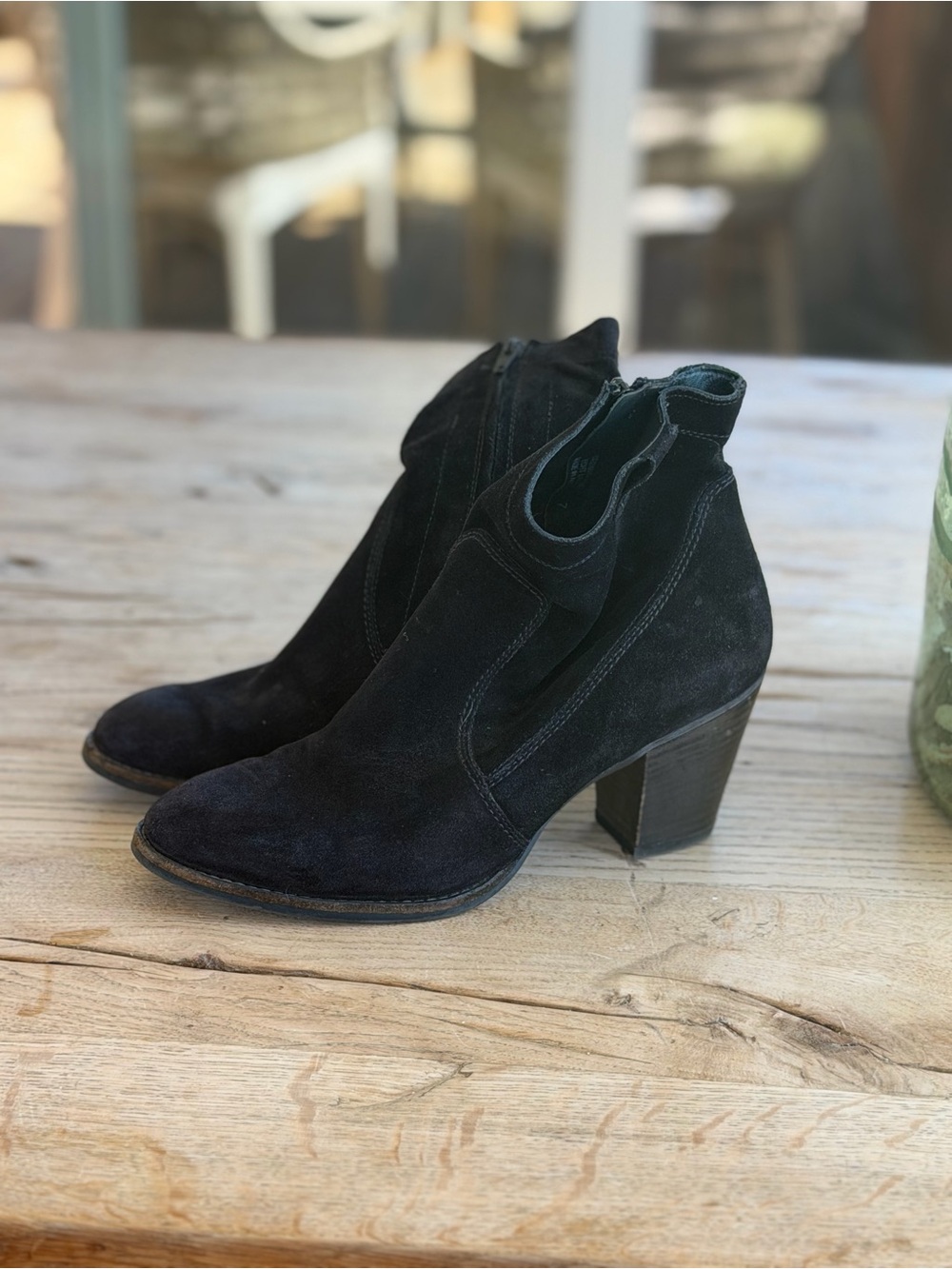 Paul Green Black Suede Ankle Booties with Block Heel 9 1/2